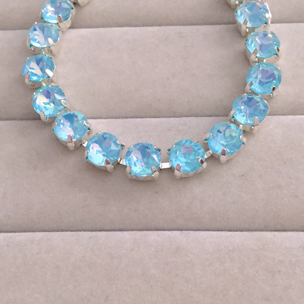 Aquamarine Opal Aurora Borealis + Silver Crystal Tennis Bracelet - Picture 8 of 9